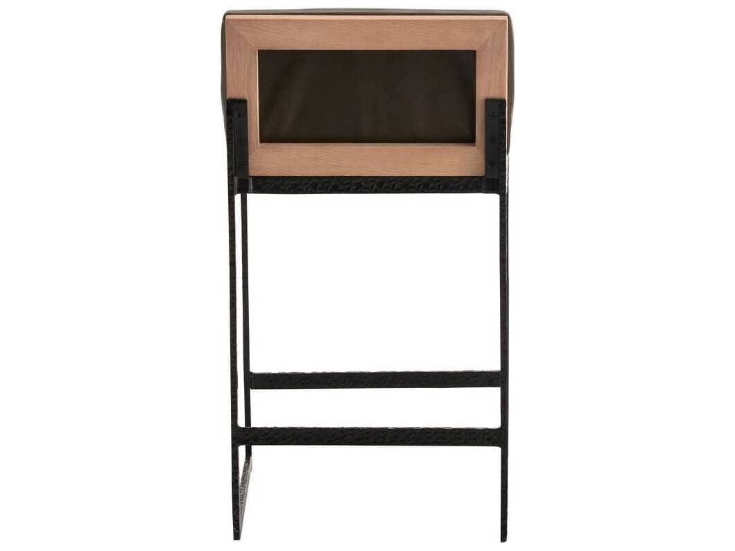 Arteriors Home Marmont Ore Blackened Iron Leather Oak Wood Counter Stool