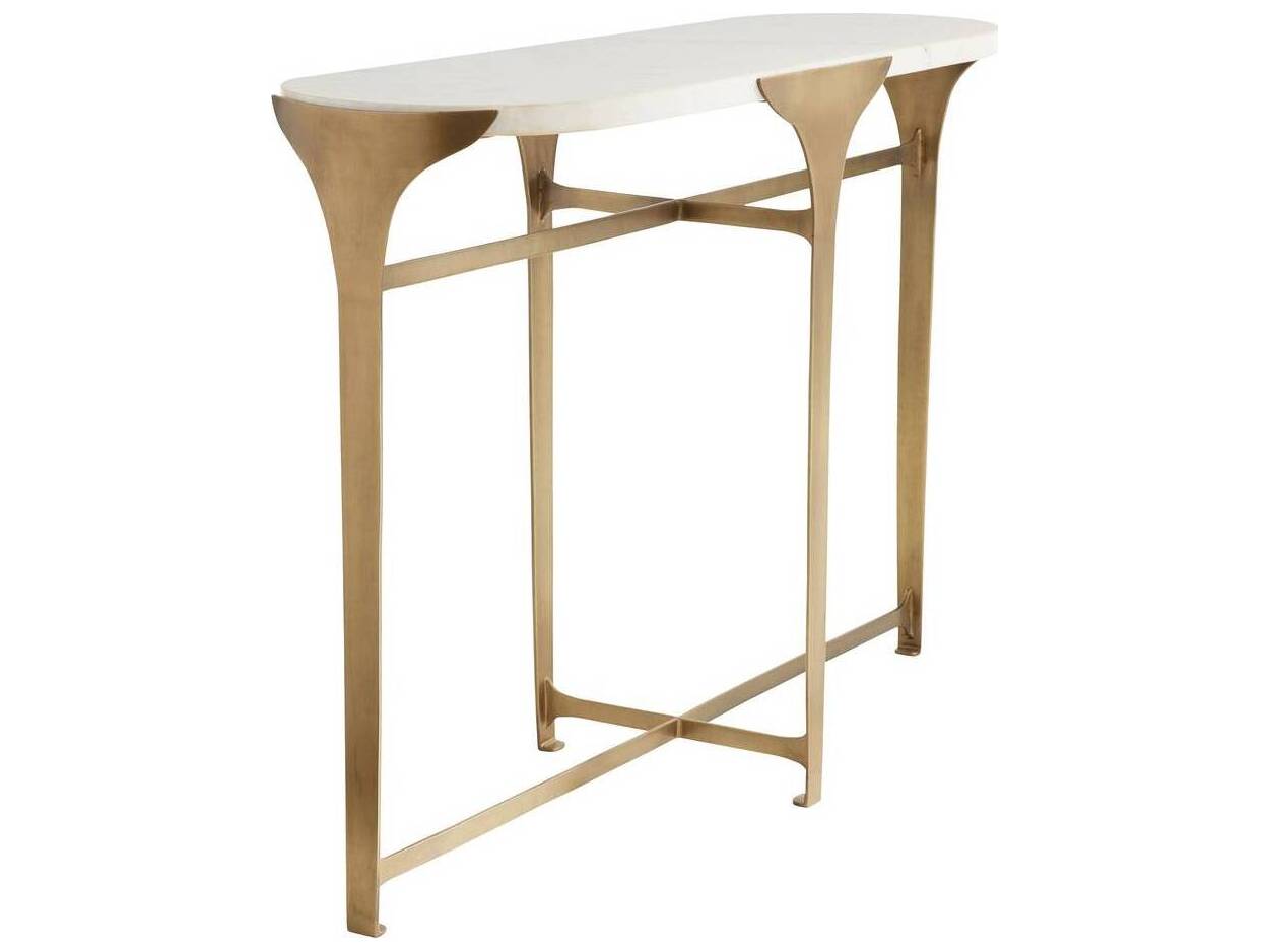 Arteriors Home Janine Oval Marble Antique Brass Console Table