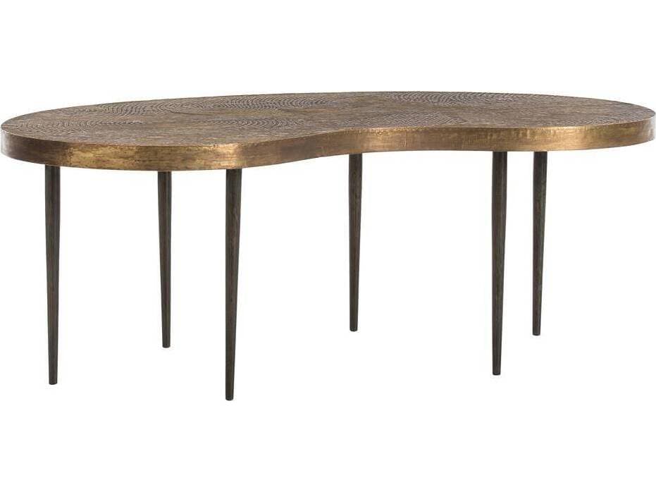 Arteriors Home Sloan Wood Natural Iron Embossed Brass Clad Top Coffee Table