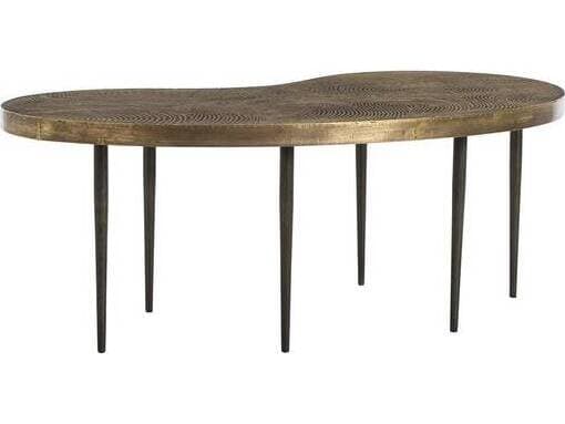 Arteriors Home Sloan Wood Natural Iron Embossed Brass Clad Top Coffee Table