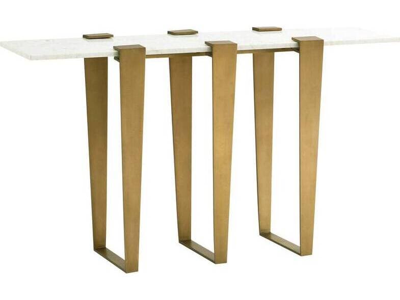 Arteriors Home Octavia Rectangular Marble Antique Brass Console Table