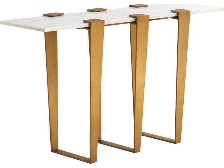 Arteriors Home Octavia Rectangular Marble Antique Brass Console Table