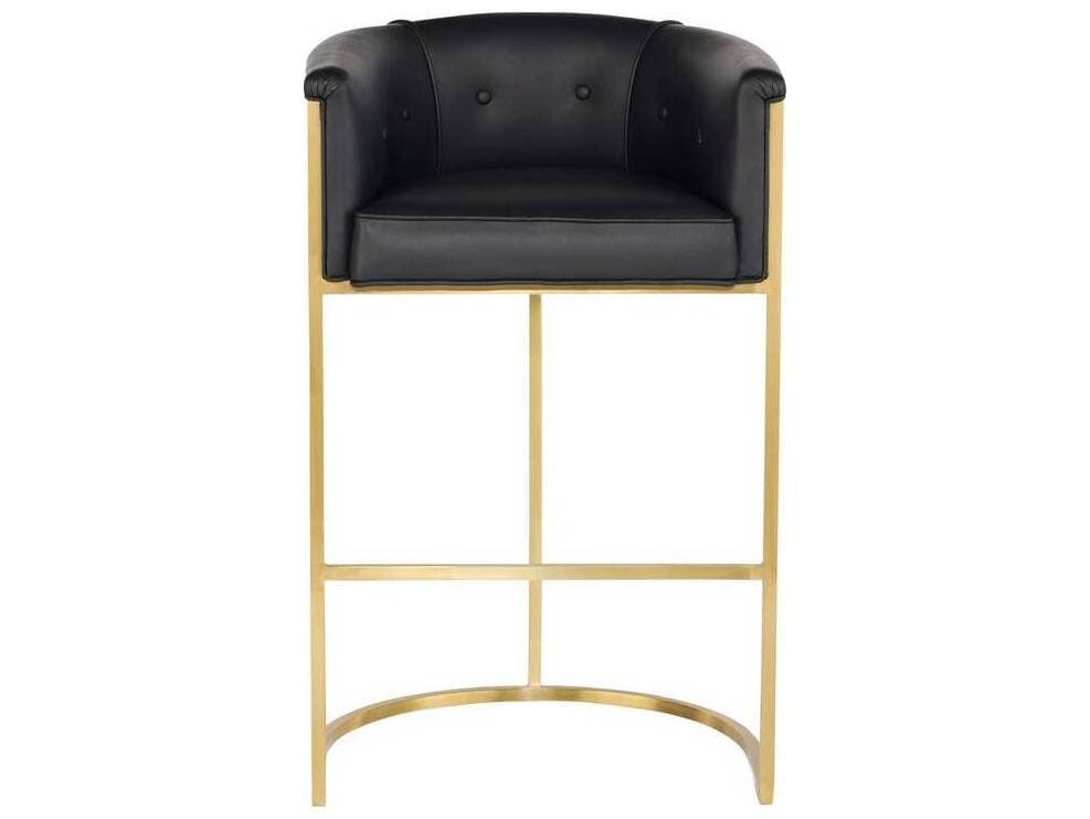 Arteriors Home Calvin  Black Leather Antique Brass Bar Stool