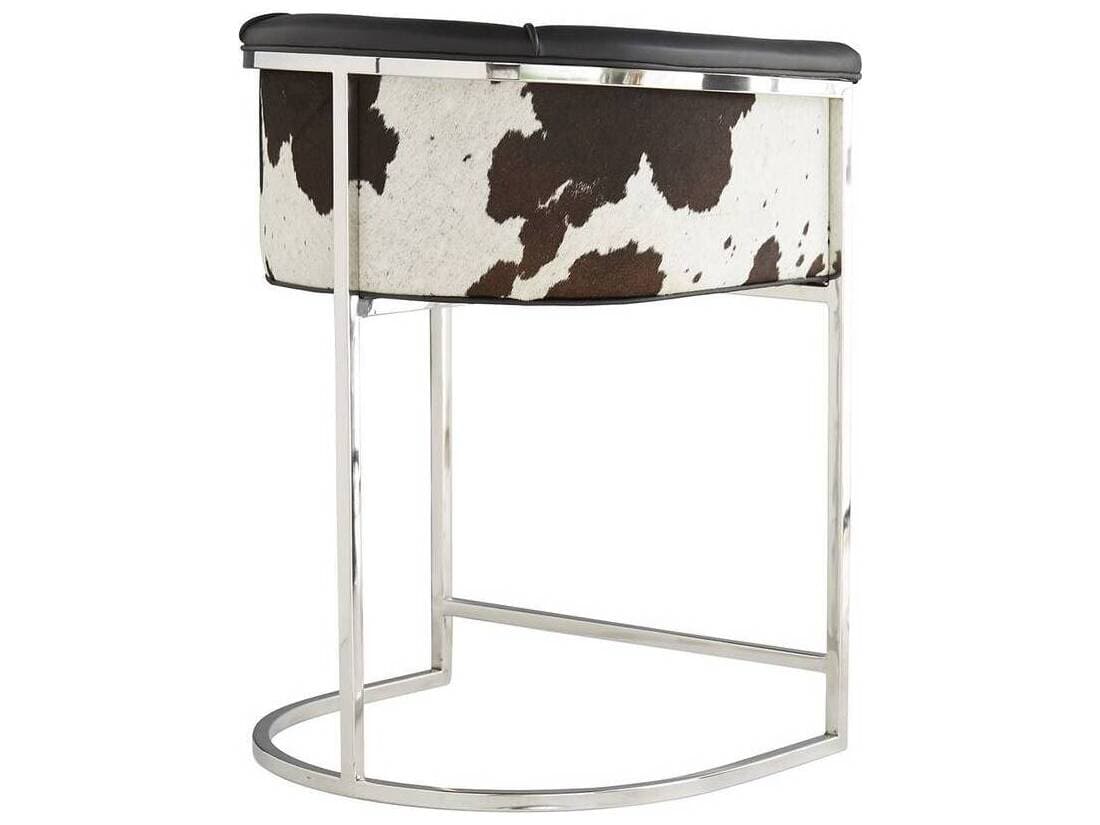 Arteriors Home Calvin Black And White Hide Polished Nickel Leather Counter Stool