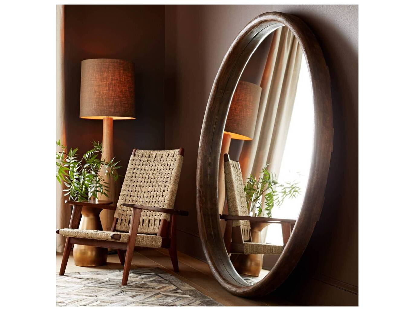 Arteriors Home Lesley Light Walnut Round Floor Mirror