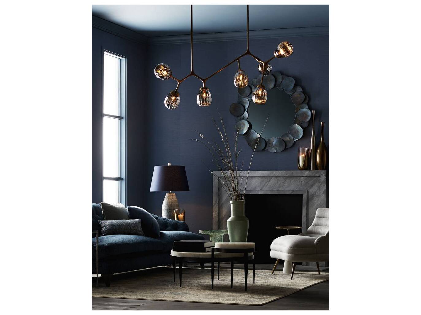 Arteriors Home Kelsie Round Marble Blackened Iron Coffee Table