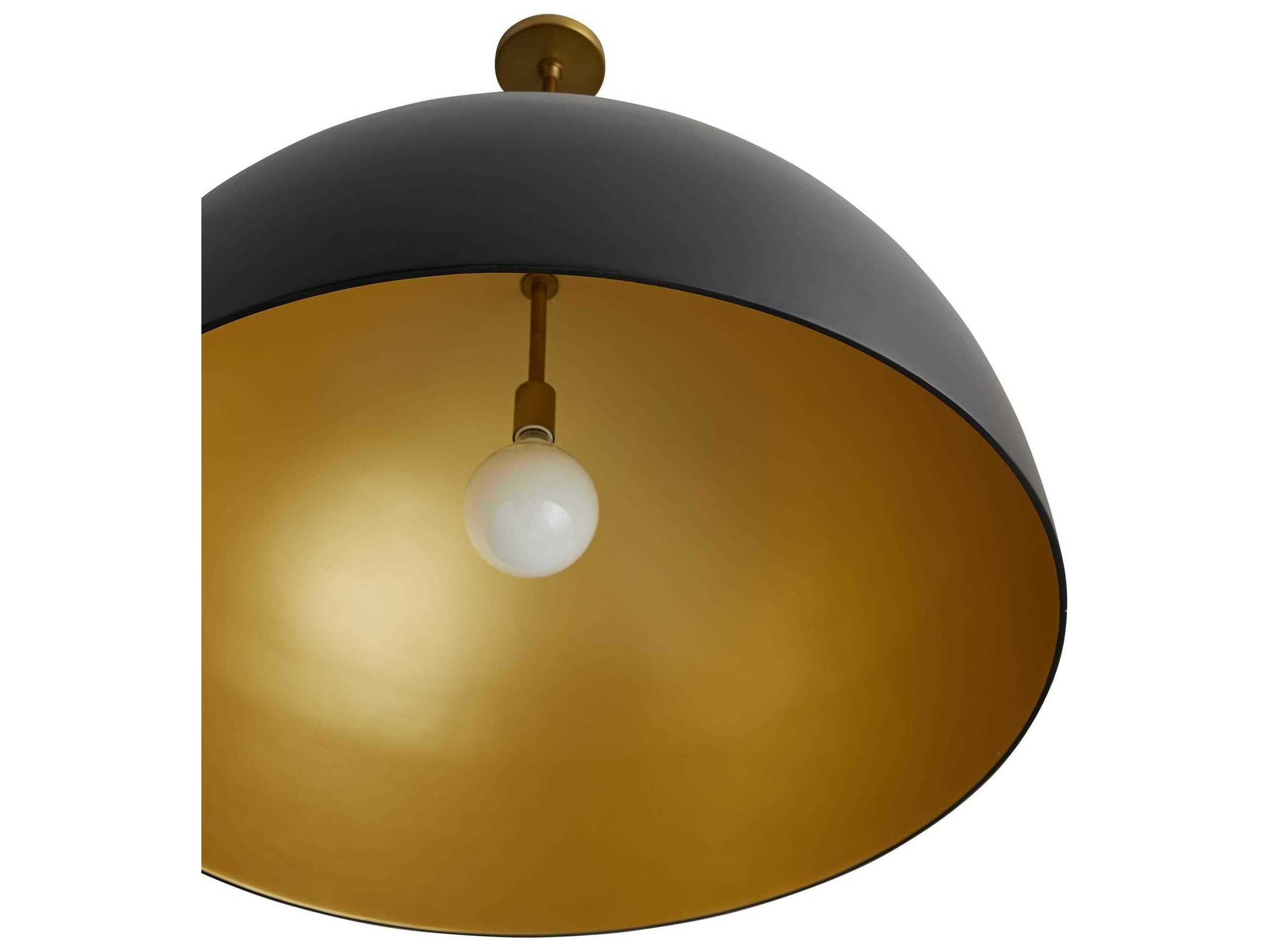 Arteriors Home Pascal 1-Light Antique Brass Black Dome Pendant