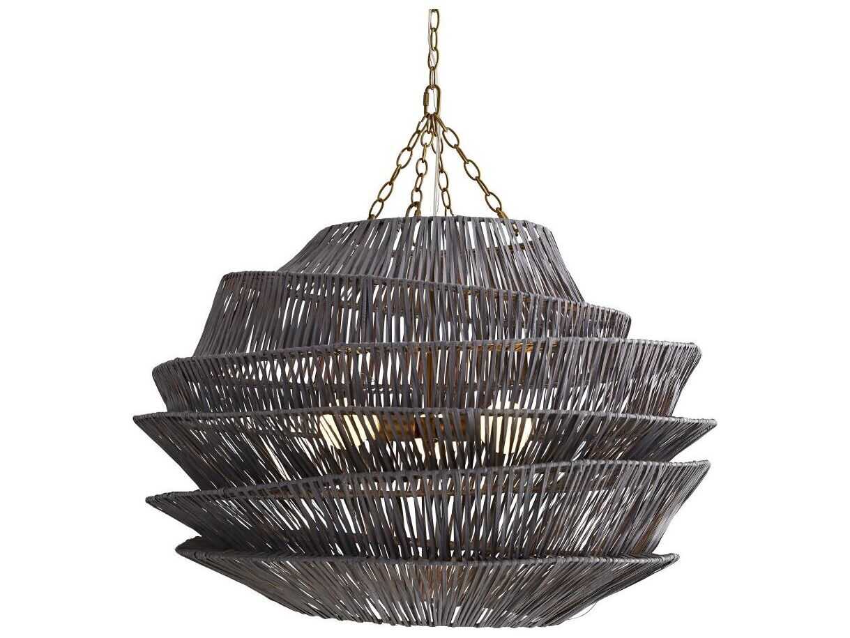 Arteriors Home Barton 3-Light Dark Gray Stained Raffia Pendant