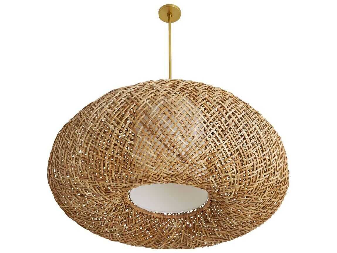 Arteriors Home Ingrid 1-Light Natural Rattan White Linen Wood Pendant