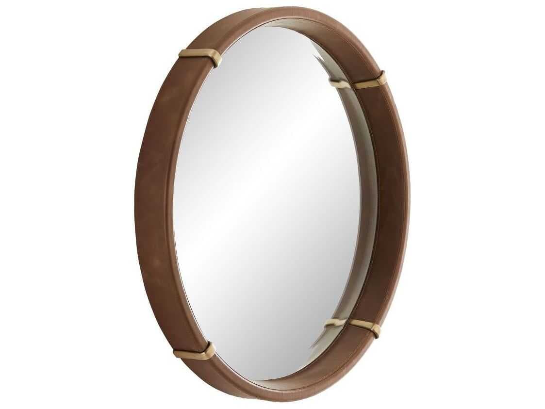 Arteriors Home Edmund Brown Leather Round Wall Mirror