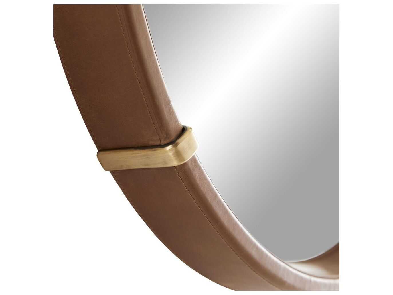 Arteriors Home Edmund Brown Leather Round Wall Mirror