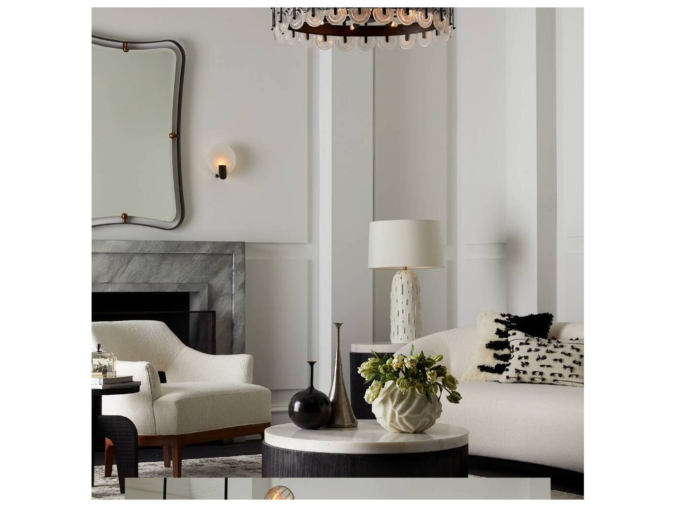 Arteriors Home Round Marble White Black Gregor End Table