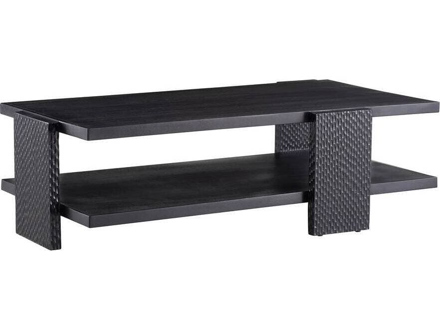 Arteriors Home Rectangular Wood Handcarved Soft Black Waxed Aiden Coffee Table