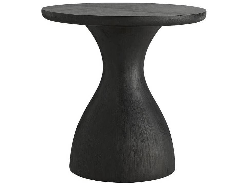 Arteriors Home Round Wood Sandblasted Soft Black Waxed Scout End Table