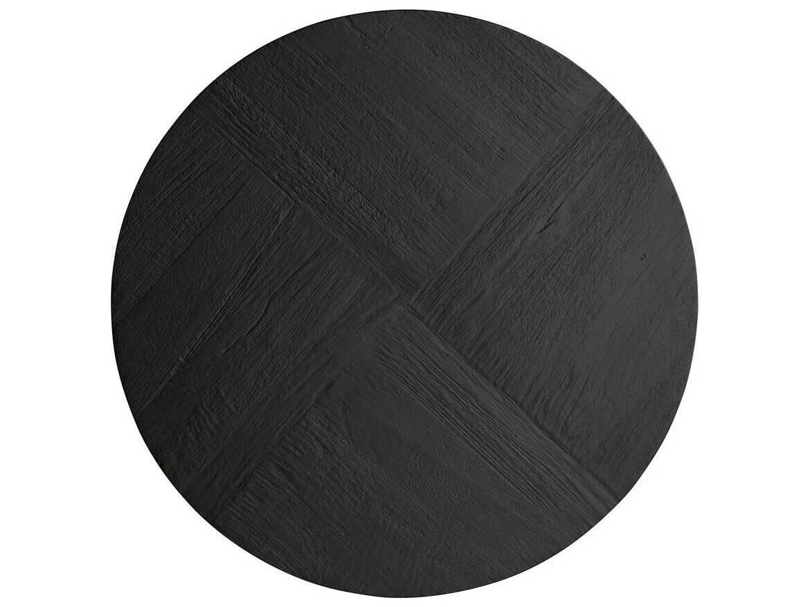 Arteriors Home Round Wood Sandblasted Soft Black Waxed Scout End Table
