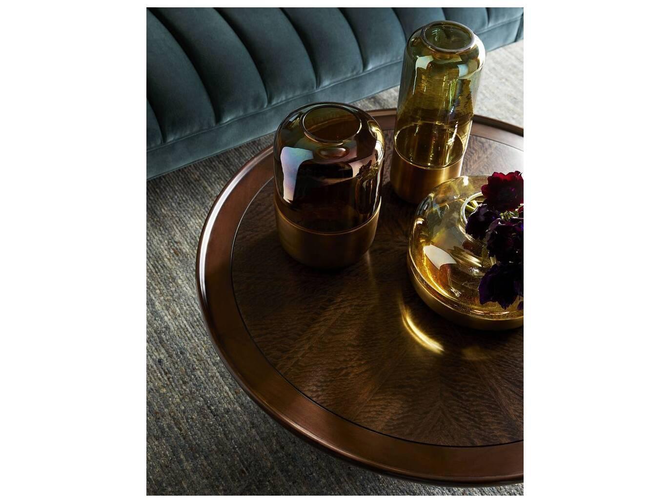 Arteriors Home Round Wood Brindle Antique Brass Violi Coffee Table