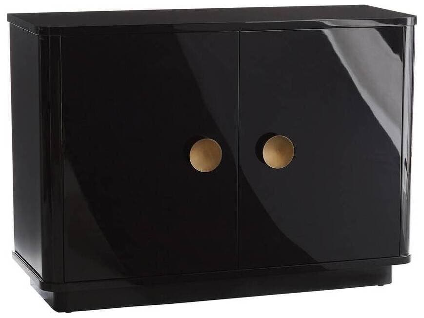 Arteriors Home Kennedy High Gloss Black Lacquer Antique Brass Oak Wood Accent Chest