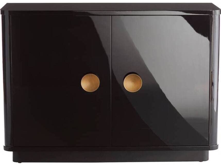Arteriors Home Kennedy High Gloss Black Lacquer Antique Brass Oak Wood Accent Chest