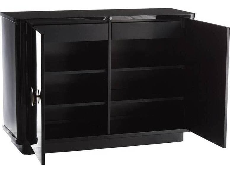 Arteriors Home Kennedy High Gloss Black Lacquer Antique Brass Oak Wood Accent Chest