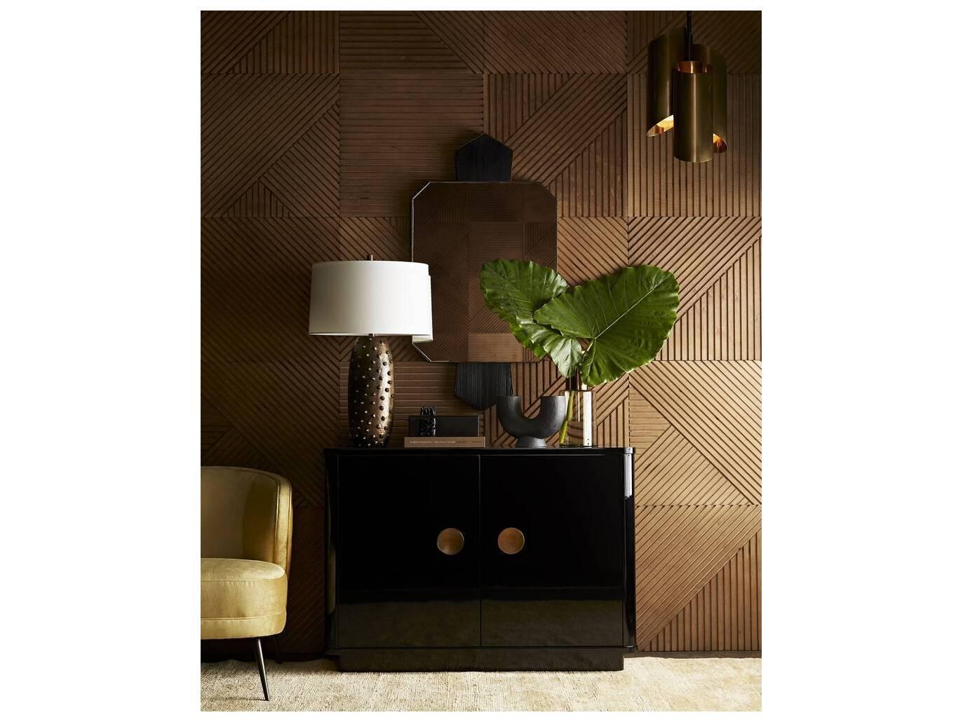 Arteriors Home Kennedy High Gloss Black Lacquer Antique Brass Oak Wood Accent Chest