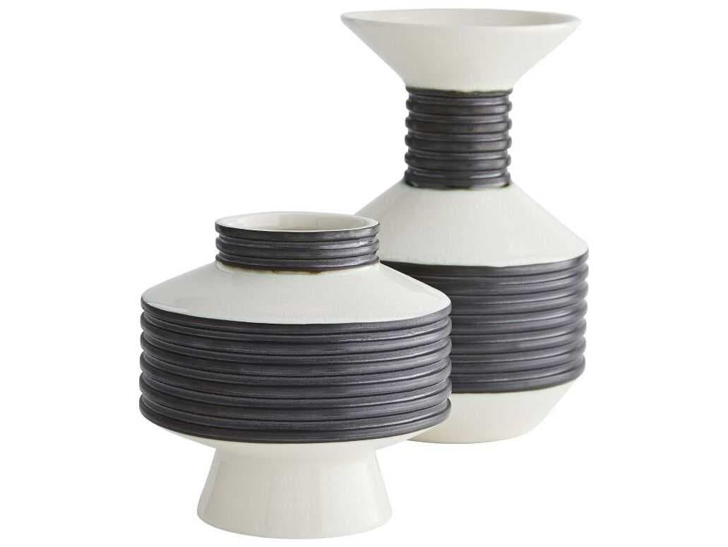 Arteriors Home Alfredo Gunmetal Ivory Crackle Vase Set of 2