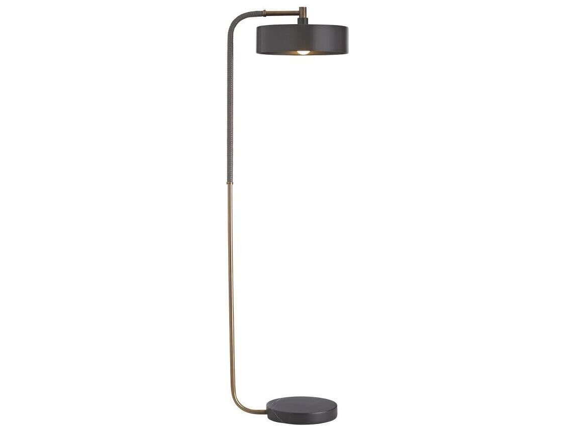 Arteriors Home Aaron Heritage Brass Graphite Leather Black Floor Lamp