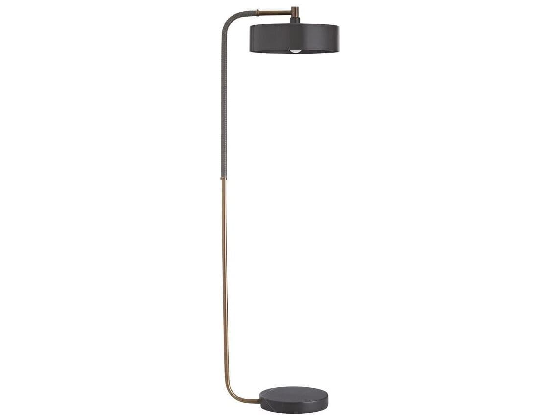 Arteriors Home Aaron Heritage Brass Graphite Leather Black Floor Lamp
