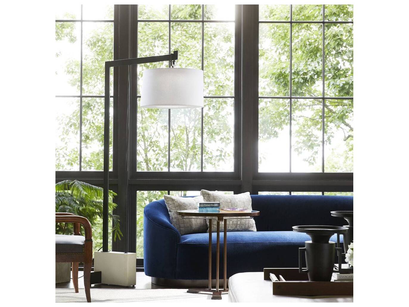 Arteriors Home Turner Indigo Blue Velvet Upholstered Sofa