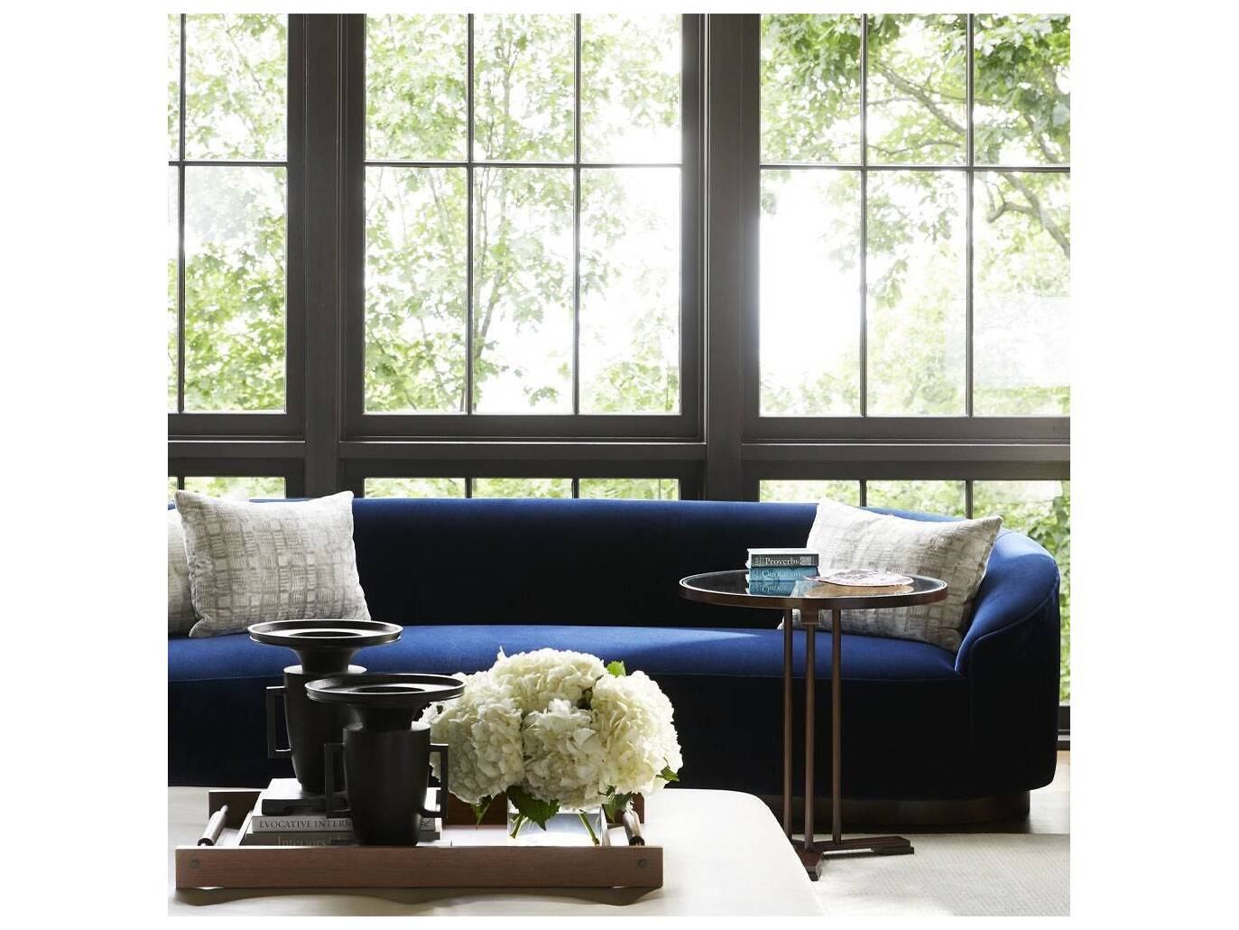 Arteriors Home Turner Indigo Blue Velvet Upholstered Sofa
