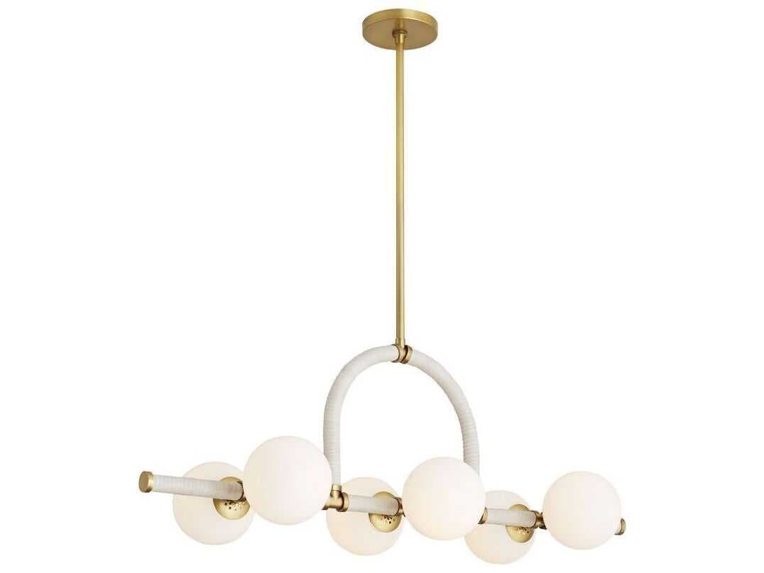 Arteriors Home Harrison 6-Light Antique Brass Light Gray Leather Island Pendant