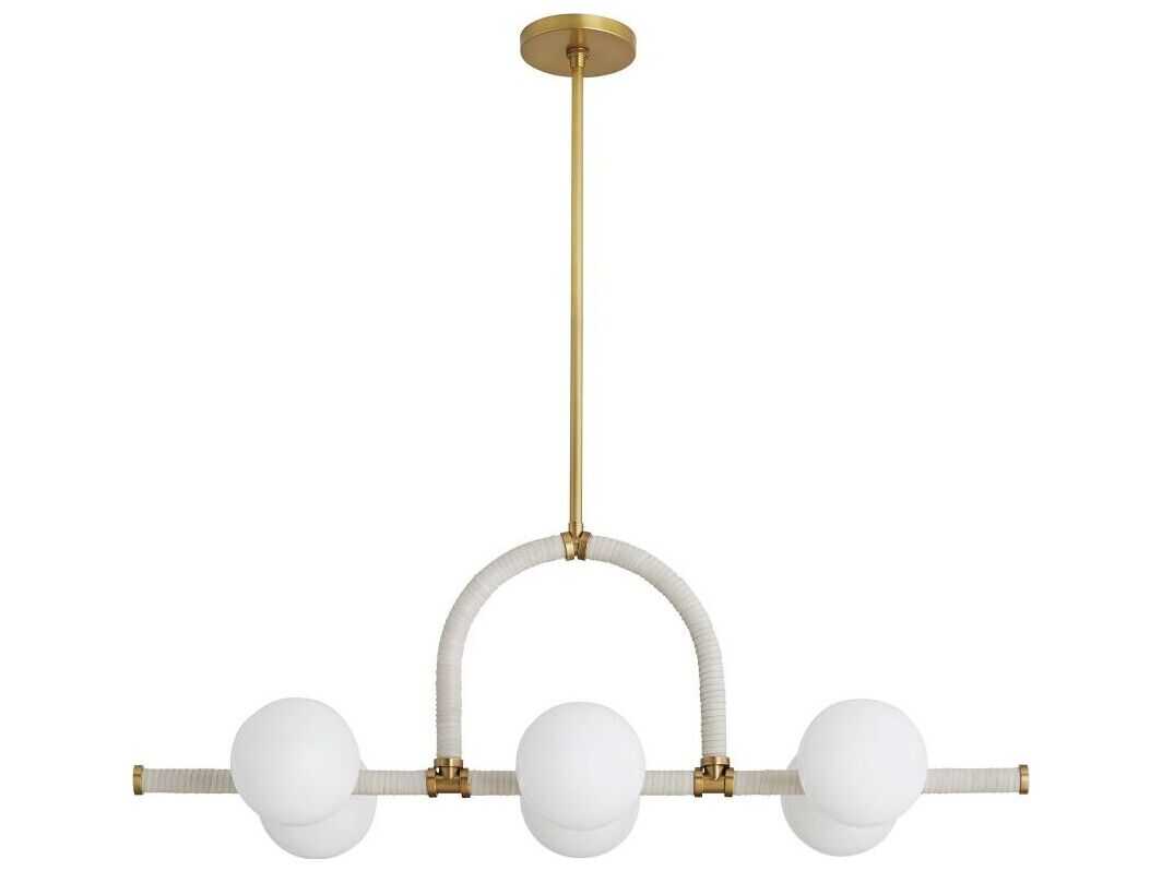 Arteriors Home Harrison 6-Light Antique Brass Light Gray Leather Island Pendant