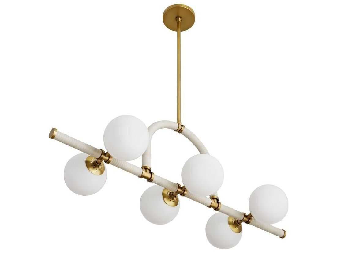 Arteriors Home Harrison 6-Light Antique Brass Light Gray Leather Island Pendant