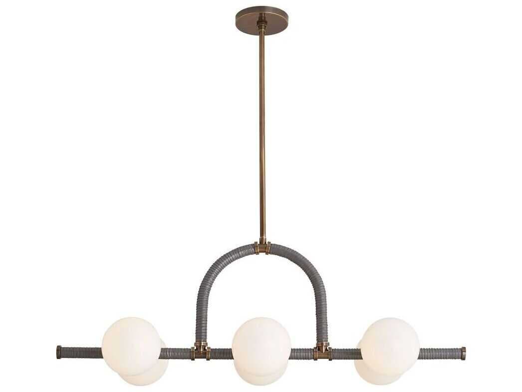 Arteriors Home Harrison 6-Light Heritage Brass Graphite Leather Gray Island Pendant