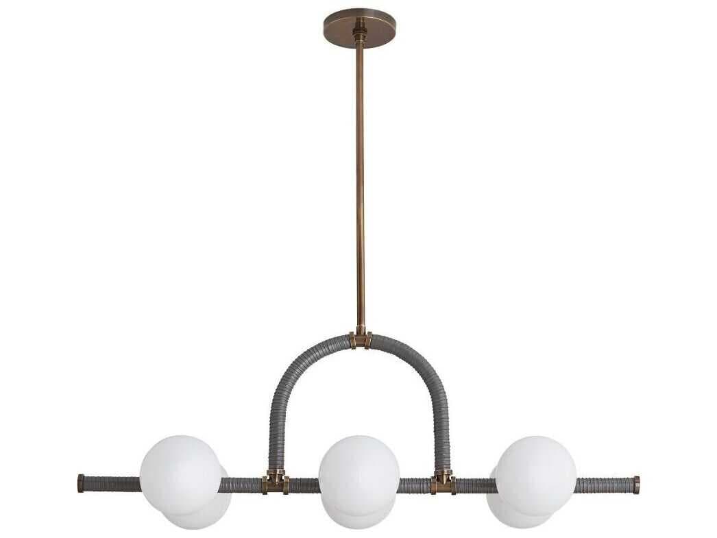 Arteriors Home Harrison 6-Light Heritage Brass Graphite Leather Gray Island Pendant