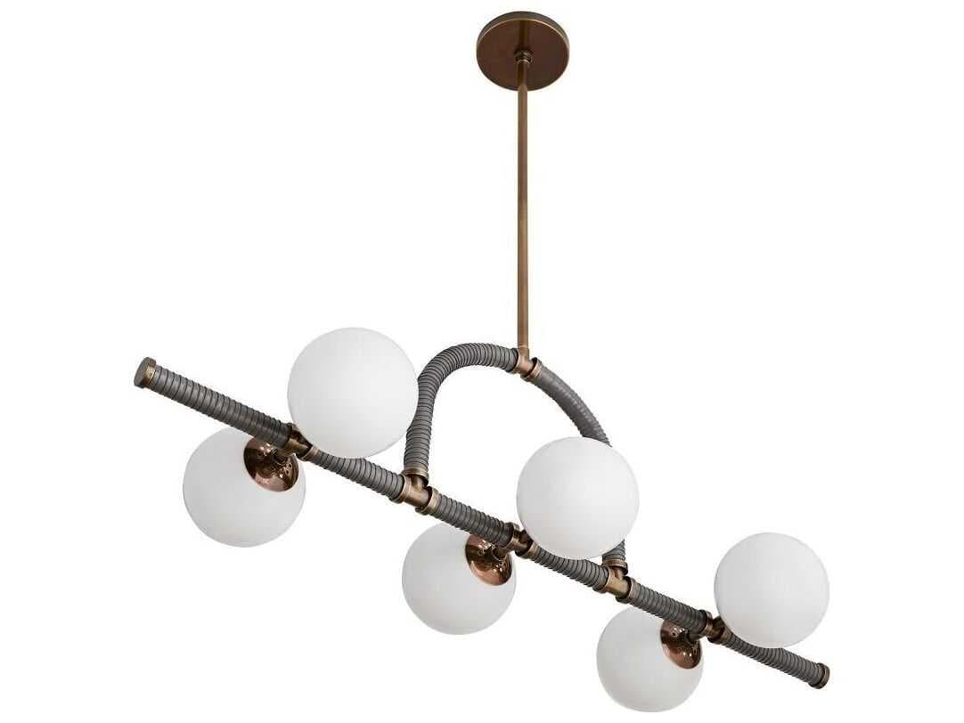 Arteriors Home Harrison 6-Light Heritage Brass Graphite Leather Gray Island Pendant