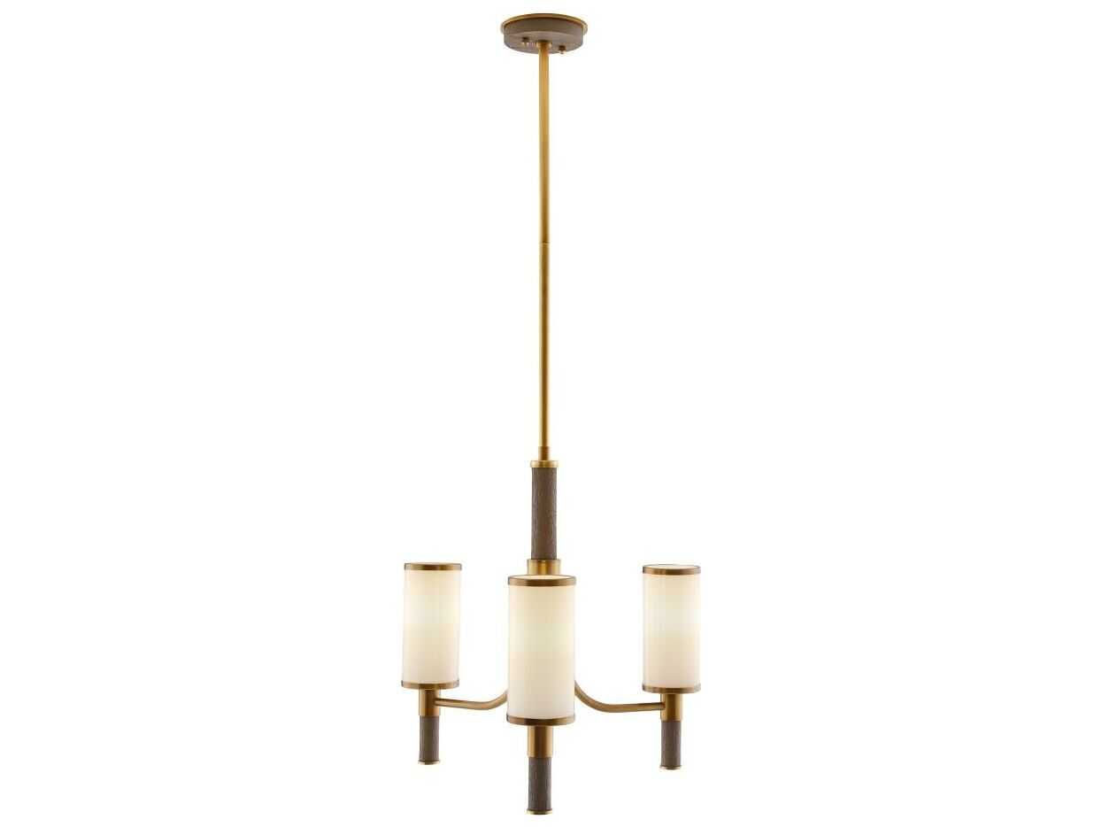 Arteriors Home Paulino 3-Light Antique Brass Gray Wash Wood Cylinder Chandelier