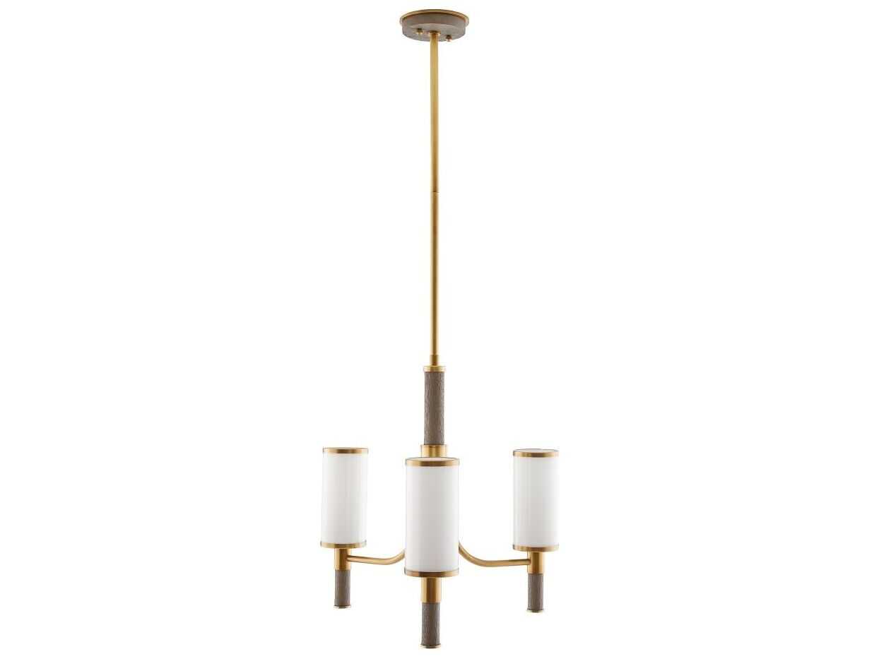 Arteriors Home Paulino 3-Light Antique Brass Gray Wash Wood Cylinder Chandelier