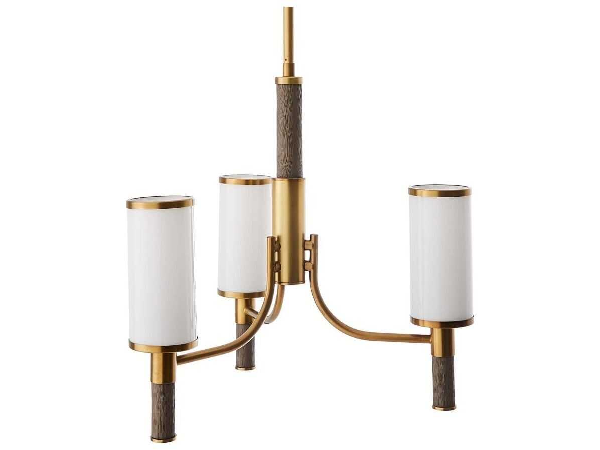 Arteriors Home Paulino 3-Light Antique Brass Gray Wash Wood Cylinder Chandelier