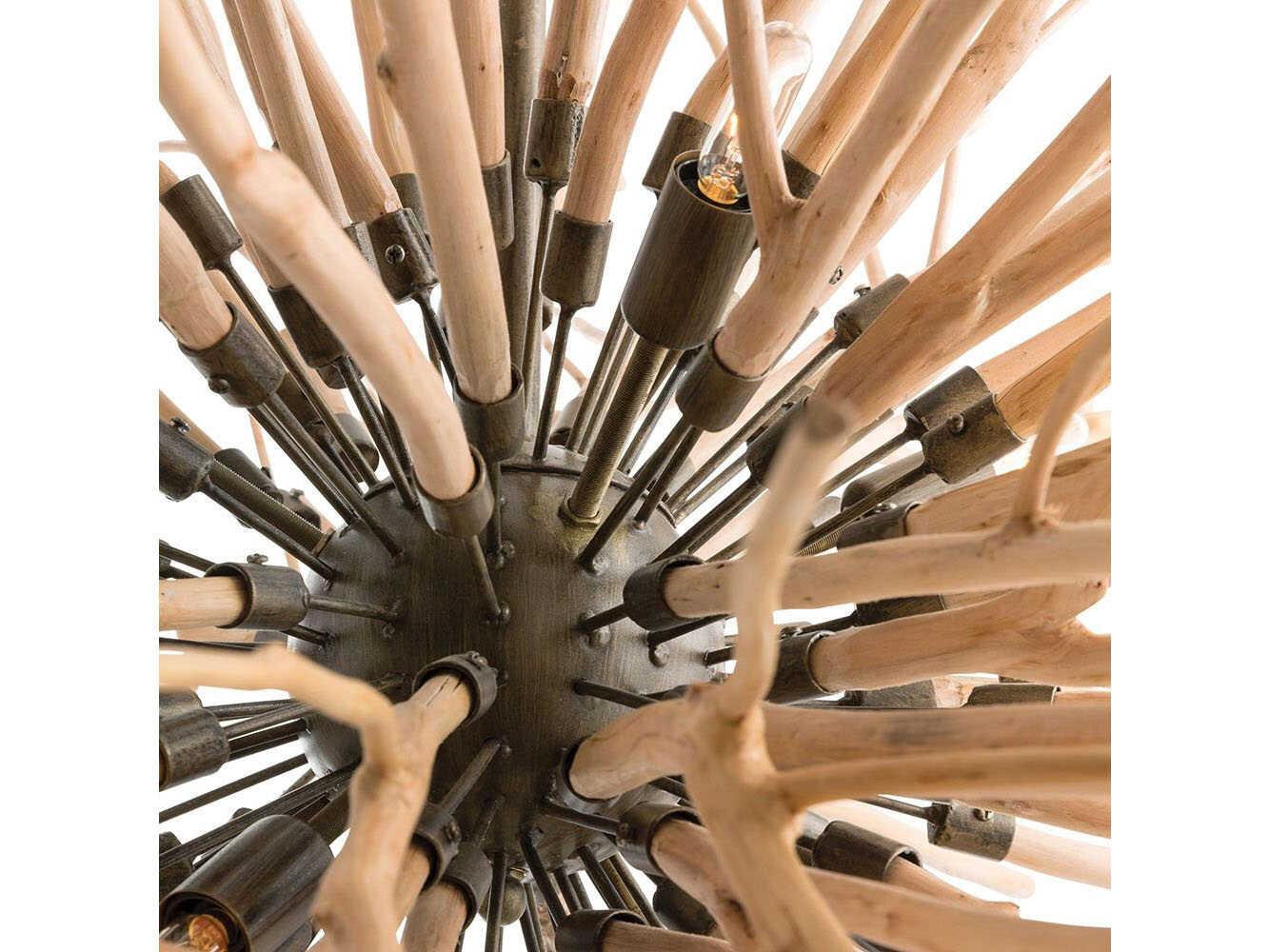 Arteriors Home Finch 8-Light Natural Stained Wood Iron Sputnik Pendant