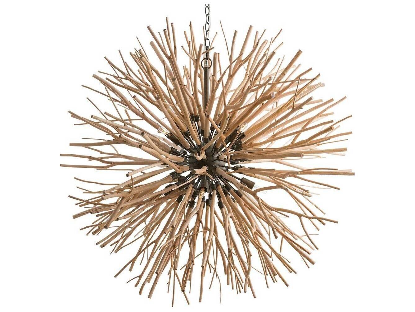 Arteriors Home Finch 8-Light Natural Stained Wood Iron Sputnik Pendant