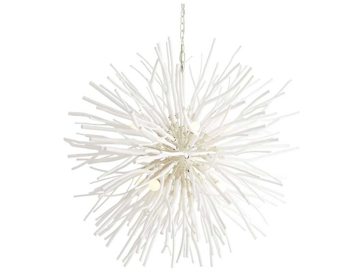 Arteriors Home Finch 8-Light Whitewash Stained Wood White Sputnik Pendant