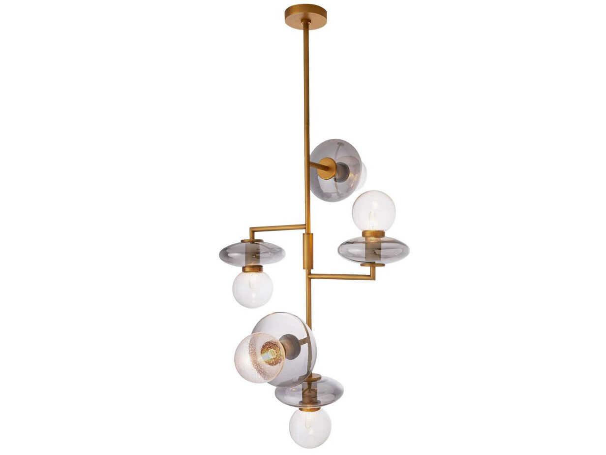 Arteriors Home Pimpri 5-Light Blue Smoke Glass Brass Chandelier