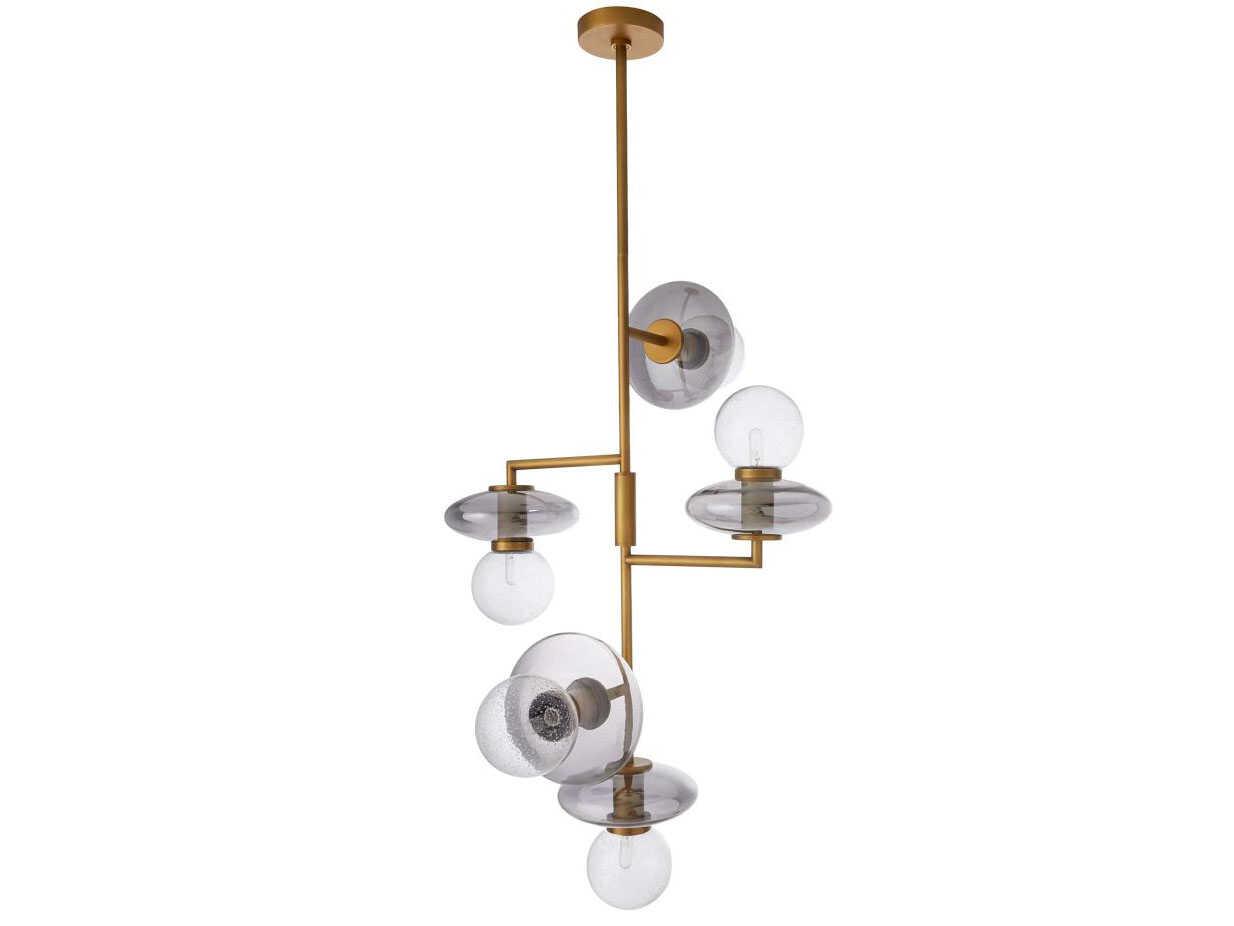 Arteriors Home Pimpri 5-Light Blue Smoke Glass Brass Chandelier