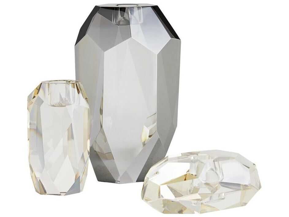 Arteriors Home Violet Tinted Crystal Candle Holder Set of 3