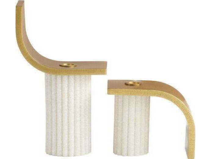 Arteriors Home Ivanna Ivory Antique Brass White Gold Candleholders Set of 2