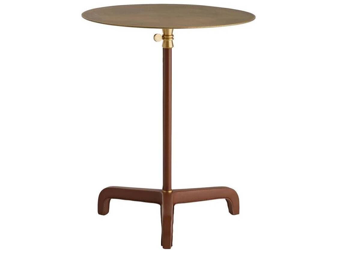 Arteriors Home Addison Round Metal Cognac Leather End Table
