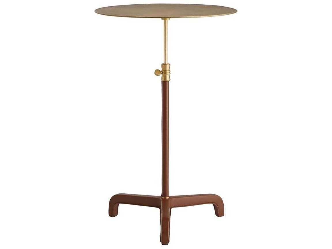 Arteriors Home Addison Round Metal Cognac Leather End Table