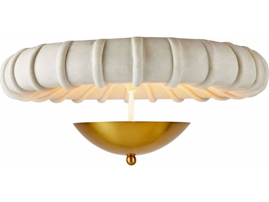 Arteriors Home Camella 3-Light Ivory Antique Brass White Bowl Round Flush Mount