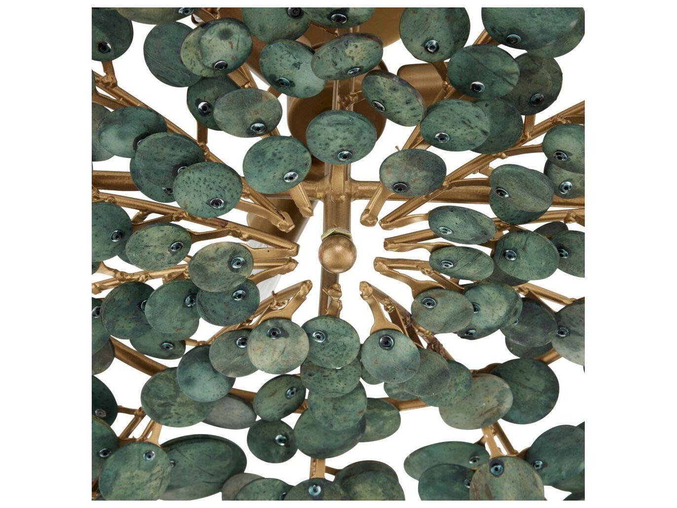 Arteriors Home Bilal 3-Light Eucalyptus Antique Brass Green Semi Flush Mount