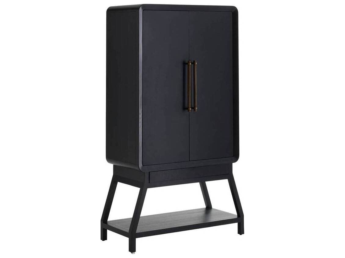 Arteriors Home Cantu Oak Wood Ebony Bar Cabinet